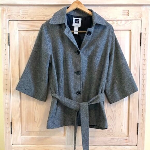 GAP Wool Tweed Blazer Sophisticated Buttoned Tweed Wool Belted Blazer - Picture 1 of 14